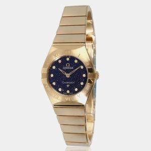 Omega Blue Diamond 18k Yellow Gold Constellation Quartz Women's Wristwatch 25 mm