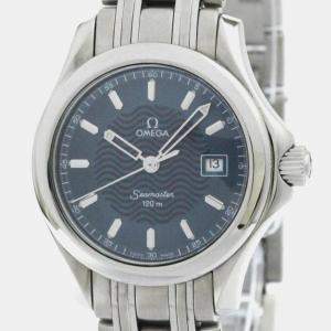 Omega Blue Stainless Steel Seamaster Quartz Women's Wristwatch 29 mm