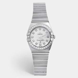 Omega Mother Of Pearl Stainless Steel Diamond Constellation Double Eagle 1589.75.00 Women's Wristwatch 24 mm