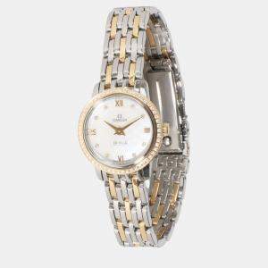 Omega White Diamond 18k Yellow Gold Stainless Steel DeVille Prestige 424.25.24.60.55.001 Quartz Women's Wristwatch 24 mm