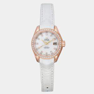 Omega White 18K Rose Gold Seamaster Aqua Terra 231.58.30.20.55.001 Automatic Women's Wristwatch 30mm