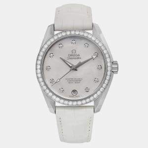 Omega White Stainless Steel Diamond Seamaster Aqua Terra 231.18.39.21.55.001 Automatic Women's Wristwatch 38mm