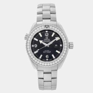 Omega Black Stainless Steel Diamond Seamaster Planet Ocean 232.15.38.20.01.001 Automatic Women's Wristwatch 38mm