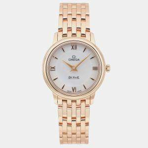 Omega White 18K Rose Gold De Ville Prestige 424.50.27.60.05.002 Quartz Women's Wristwatch 27.4mm