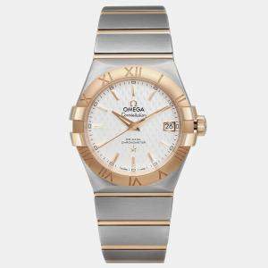 Omega White 18K Gold Stainless Steel Constellation 123.20.35.20.02.006 Automatic Women's Wristwatch 35mm