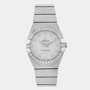 Omega White MOP Stainless Steel Constellation Quartz Women's Wristwatch 24 mm
