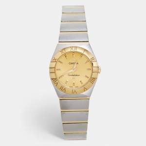 Omega Champagne 18K Yellow Gold Stainless Steel Constellation 123.20.24.60.08.001 Women's Wristwatch 24 mm