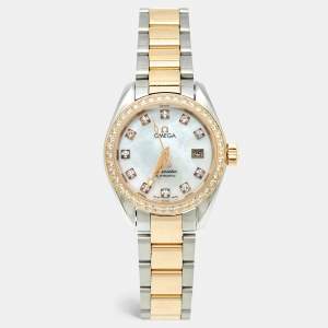 Omega Mother Of Pearl Diamond 18K Rose Gold Stainless Steel Seamaster Aqua Terra 2365.75.00 Women's Wristwatch 29.20 mm
