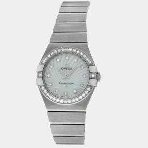 Omega White MOP Stainless Steel Diamond Constellation 123.15.27.60.55.002 Quartz Women's Wristwatch 27 mm