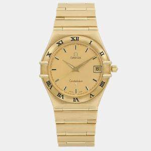 Omega Champagne 18k Yellow Gold Constellation 1112.10 Quartz Women's Wristwatch 33.5 mm