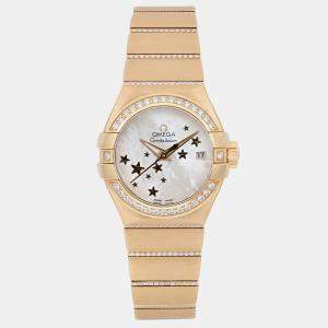 Omega Constellation 123.55.27.20.05.002 Automatic MOP 18K Yellow Gold Diamond Women's Wristwatch 27 mm
