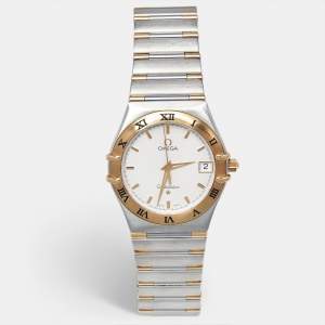 Pre Owned Omega Constellation 396.1201 Silver Dial 18K Yellow Gold Stainless Steel Women's Wristwatch 33 mm