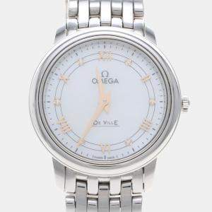 Pre Owned Omega De Ville Prestige 424.10.27 Quartz White Diamonds Stainless Steel Women's Wristwatch 27mm