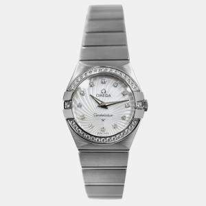 Pre Owned Omega Constellation 123.15.27.60.55.002 Quartz White diamonds stainless steel Women's Wristwatch 27 mm