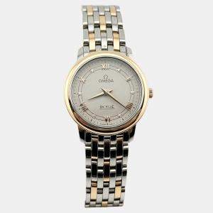 Pre Owned Omega De Ville Prestige 424.20.27.60.52.003 Quartz Silver Dial 18K Rose Gold Stainless Steel Diamond Women's Wristwatch 27 mm