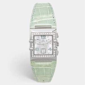 مملوكة مسبقًا Omega Constellation 1847.74.41 Mother Of Pearl Diamond Stainless Steel Alligator Leather Women's Wristwatch 28 mm