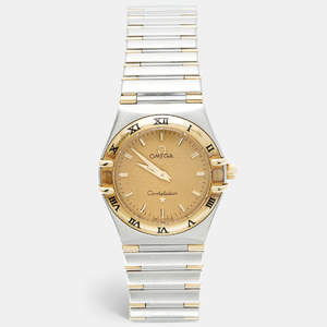 مملوكة مسبقًا Omega Constellation 1372.10.00 Champagne Dial 18k Yellow Gold And Stainless Steel Quartz Women's Wristwatch 25.50 mm