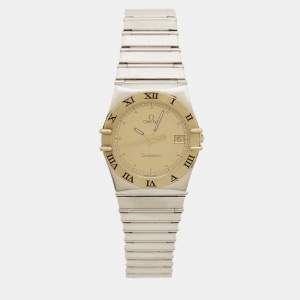 مملوكة مسبقًا Omega Constellation 396.1070.1/ 396.1080.1 Champagne Dial 18K Yellow Gold Stainless Steel Women Wristwatch 32.50 mm