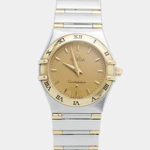 Pre Owned Omega Constellation Champagne 18k Yellow Gold Stainless Steel Ladies Wristwatch 24mm 