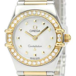 Pre Owned Omega MOP Diamonds 18K Yellow Gold And Stainless Steel Constellation My Choice 1365.71 Women's Wristwatch 22 MM