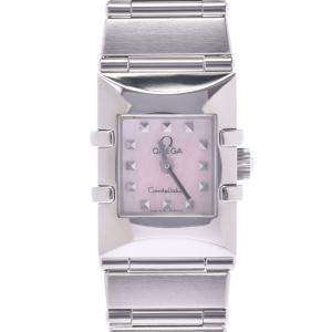 Omega Pink MOP Stainless Steel Constellation Quadro 1531.73 Women's Wristwatch 15 x 20 MM 