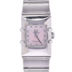 Pre Owned Omega Pink MOP Stainless Steel Constellation Quadro 1531.73 Women's Wristwatch 15 x 20 MM 