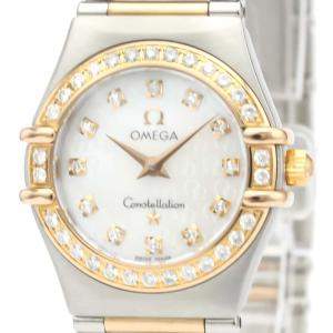 Pre Owned Omega MOP Diamonds 18K Rose Gold And Stainless Steel Constellation Quartz 1360.75 Women's Wristwatch 26 MM