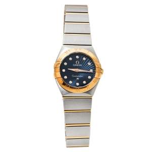 Omega Blue 18K Yellow Gold Stainless Steel Constellation 123.20.24.60.53.001 Women's Wristwatch 24 mm