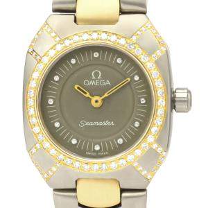 Omega Grey Diamonds 18K Yellow Gold And Titanium Seamaster 895.0845 Quartz Women's Wristwatch 22 MM