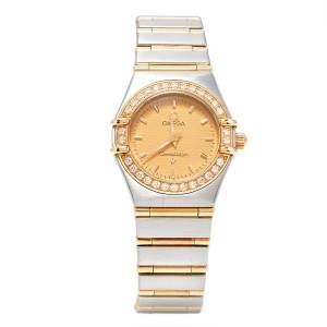 Omega Champagne 18K Yellow Gold & Stainless Steel Diamonds Constellation 895.1203 Women's Wristwatch 23 mm