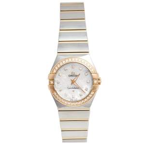 Omega Mother of Pearl 18k Yellow Gold Stainless Steel Diamond Constellation 123.25.27.60.55.009 Women's Wristwatch 27 mm