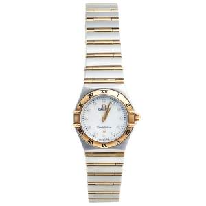 Omega Mother of Pearl Diamond 18k Yellow Gold Stainless Steel Constellation 795.1202 Women's Wristwatch 25 mm