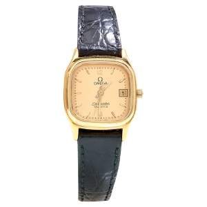 Omega Champagne Gold Plated Stainless Steel Leather Seamaster Brest 596.0045 Women's Wristwatch 22 mm
