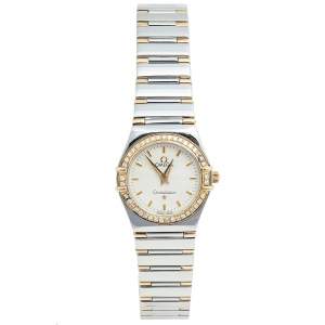 Omega Cream 18k Yellow Gold Stainless Steel Diamond Constellation 795.1202 Women's Wristwatch 25 mm