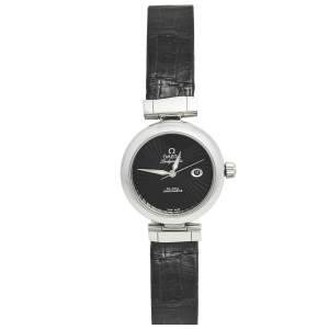 Omega Black Stainless Steel Leather Ladymatic 425.33.34.20.01.001 Women's Wristwatch 34 mm