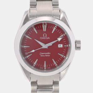 Omega Red Stainless Steel Seamaster Aqua Terra 2577.60 Quartz Women's Wristwatch 28 mm