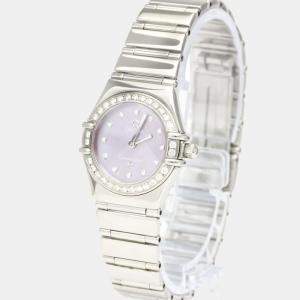 Omega Pink Shell Diamond Stainless Steel Constellation 1457.78 Women's Wristwatch 22 mm
