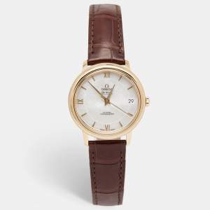 Omega Mother of Pearl 18k Rose Gold Alligator DeVille Prestige 424.53.33.20.05.001 Women's Wristwatch 32.7 mm