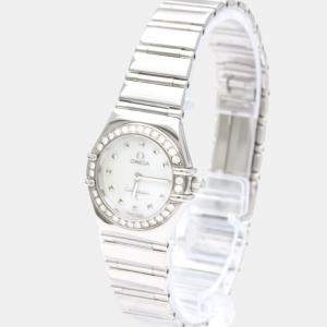 Omega White Shell Stainless Steel Constellation 1465.71 Quartz Women's Wristwatch 22 mm