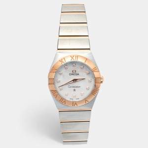 Omega Mother Of Pearl Diamond 18K Rose Gold Stainless Steel Constellation Women's Wristwatch 24 mm