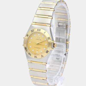 Omega Gold Diamond 18k Yellow Gold And Stainless Steel Constellation 1262.15 Quartz Women's Wristwatch 22 mm