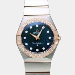 Omega Blue Diamond 18k Rose Gold And Stainless Steel Constellation 123.25.27.60.53.001 Quartz Women's Wristwatch 27 mm