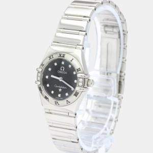 Omega Black Diamond Stainless Steel Constellation 1566.56 Quartz Women's Wristwatch 22 mm