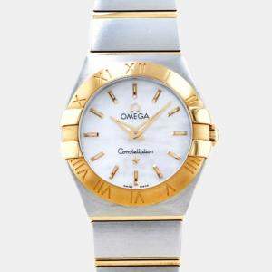Omega White Shell 18k Rose Gold And Stainless Steel Constellation 123.20.24.60.05.001 Quartz Women's Wristwatch 24 mm