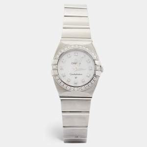 Omega MOP Diamonds Stainless Steel Constellation 123.15.24.60.05.001 Women's Wristwatch 24 mm