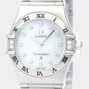 Omega MOP Diamonds Stainless Steel Constellation 1567.76 Quartz Women's Wristwatch 22 mm