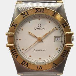 Omega White 18K Yellow Gold And Stainless Steel Constellation 1310.20 Quartz Women's Wristwatch 33 mm