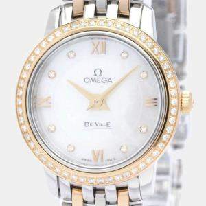 Omega MOP Diamonds 18K Rose Gold And Stainless Steel De Ville 424.25.24.60.55.00 Women's Wristwatch 24 mm