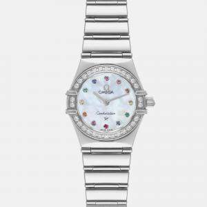 Omega Mother Of Pearl Diamond Stainless Steel Constellation 1465.79.00 Quartz Women's Wristwatch 22.5 mm