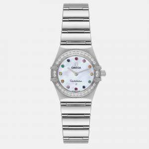 Omega Mother Of Pearl Diamond Stainless Steel Constellation 1460.79.00 Quartz Women's Wristwatch 22.5 mm